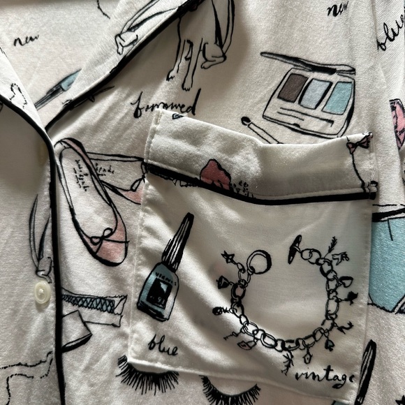 Kate Spade Printed Notch Collar Short Sleeve Jersey Knit Shorty Bridal P… - Picture 11 of 11